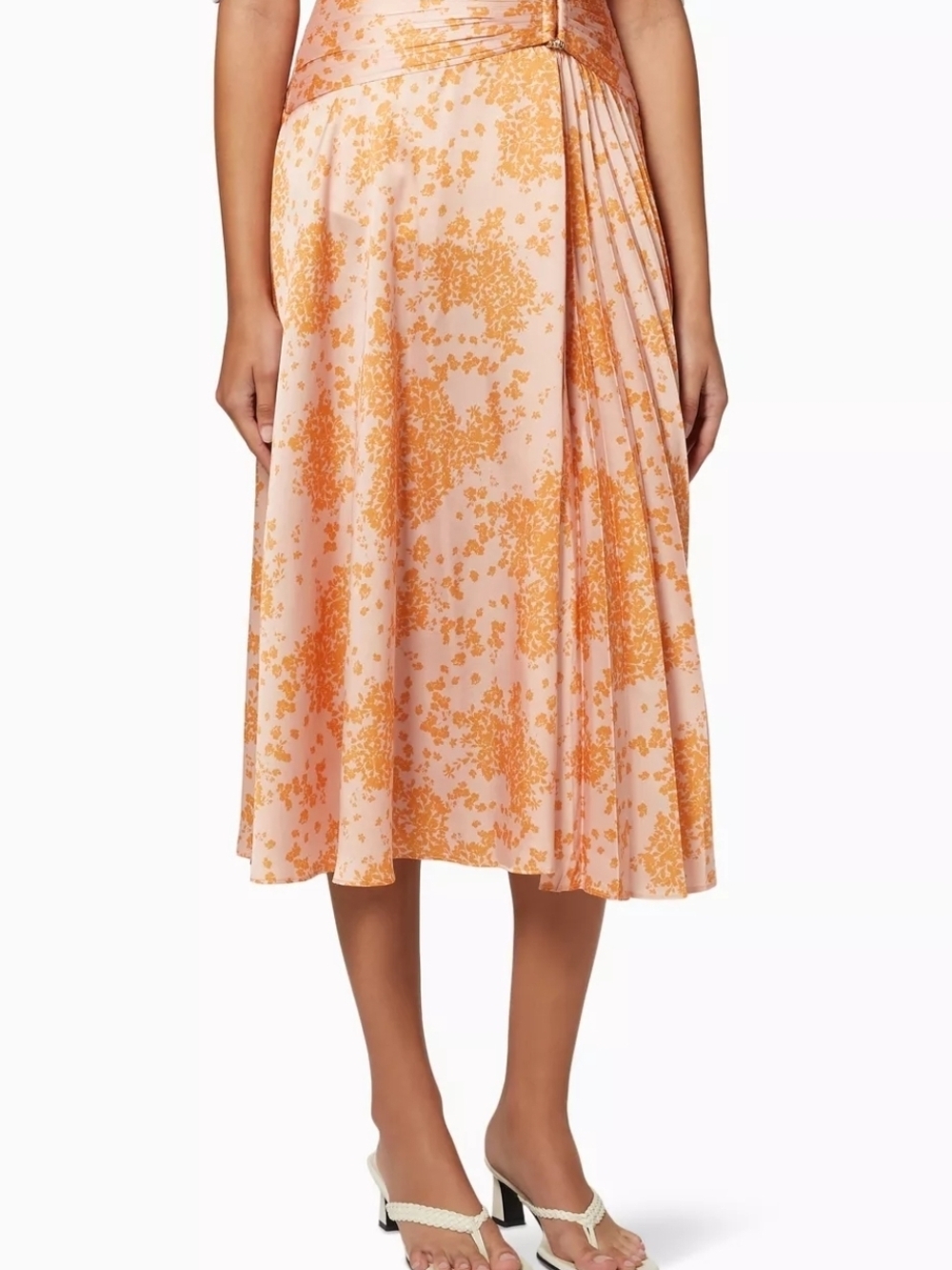 Acler Peach and Orange Floral Midi Skirt
